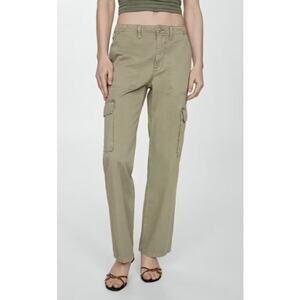 Mango Cargo Pocket Jeans Khaki Utility Straight Leg High Rise Pants Size 6